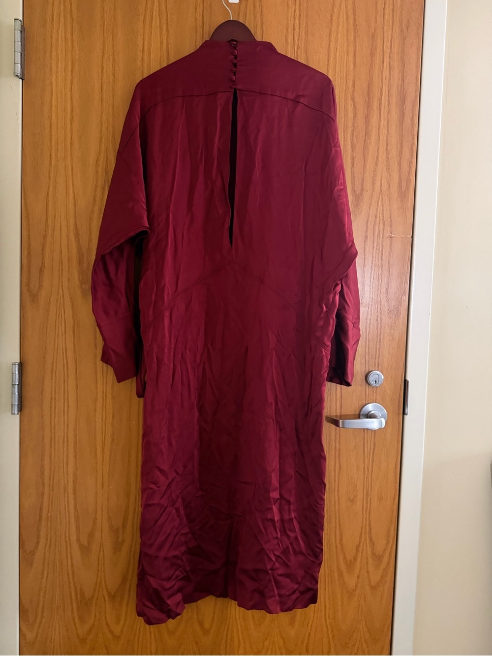 Zara Deep Burgundy Satin Tie-Waist Midi Dress Size M - Picture 4 of 11